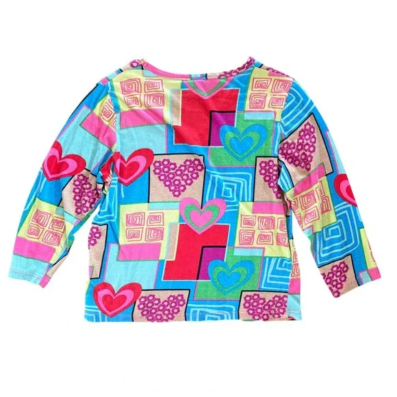 Vintage Dolcetti Colorful Cropped 3/4 Sleeve Colorful Silk Blend Top Women's Med - Picture 4 of 4